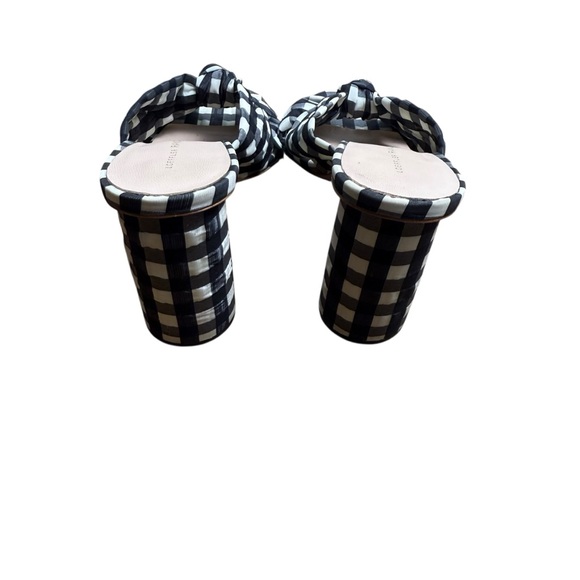 Loeffler Randall Gingham Bow Mule Heels Women’s 8B Black White Block Heel - Picture 4 of 7